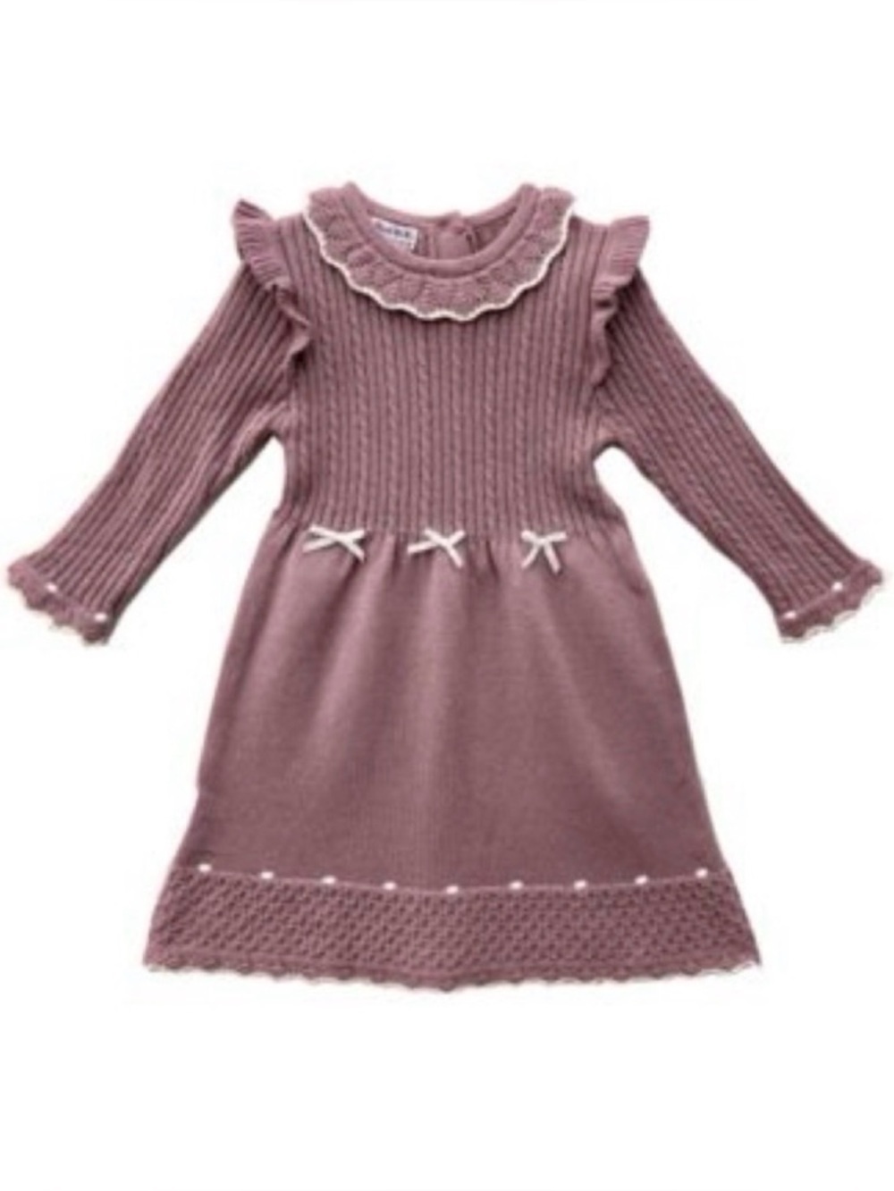 Blueberi Boulevard Purple Knit Sweater Dress 4T Crochet Trim Bows Long Sleeve